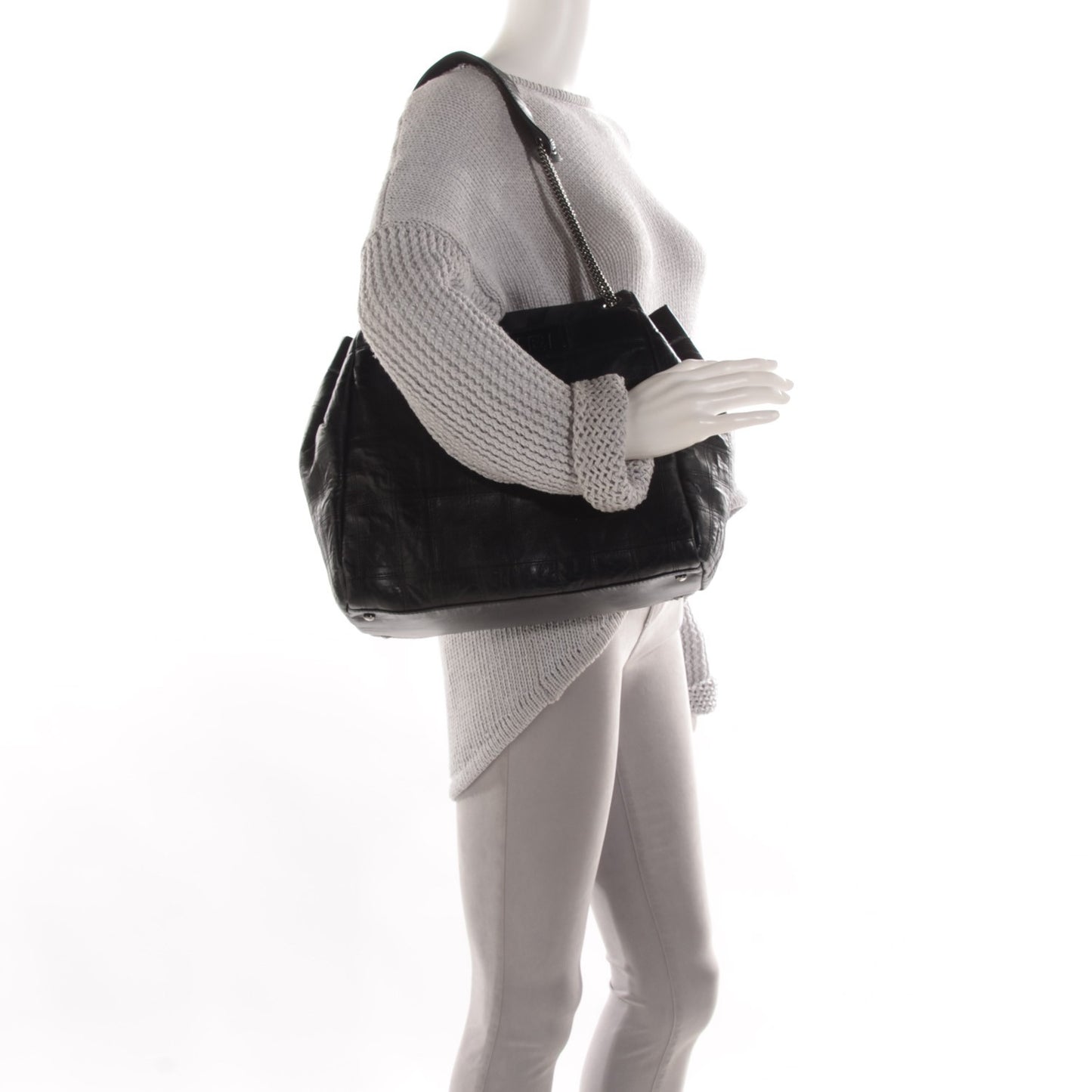 Lambskin Square Stitched Lax Accordion Shoulder Bag Black