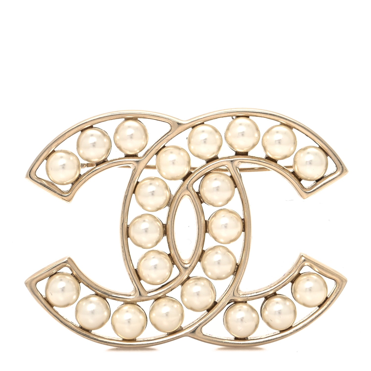 Chanel CC Pearl Brooch Pin Gold 1 of 4