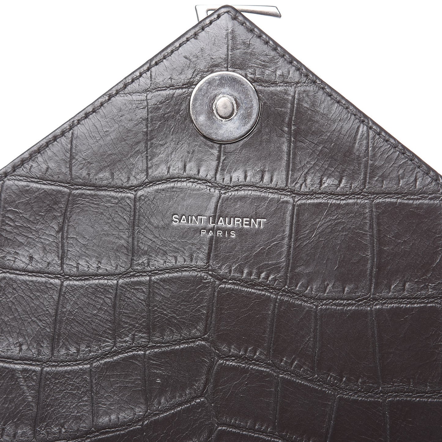 Calfskin Crocodile Embossed Large Monogram Satchel Fog