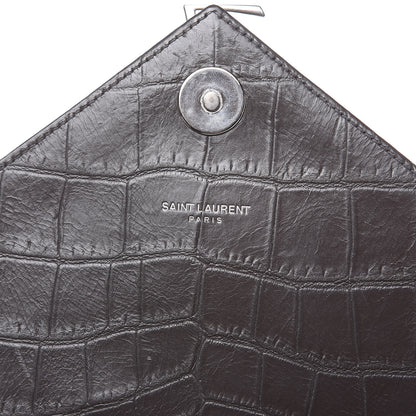 Saint Laurent Calfskin Crocodile Embossed Large Monogram Satchel Fog 16 of 20