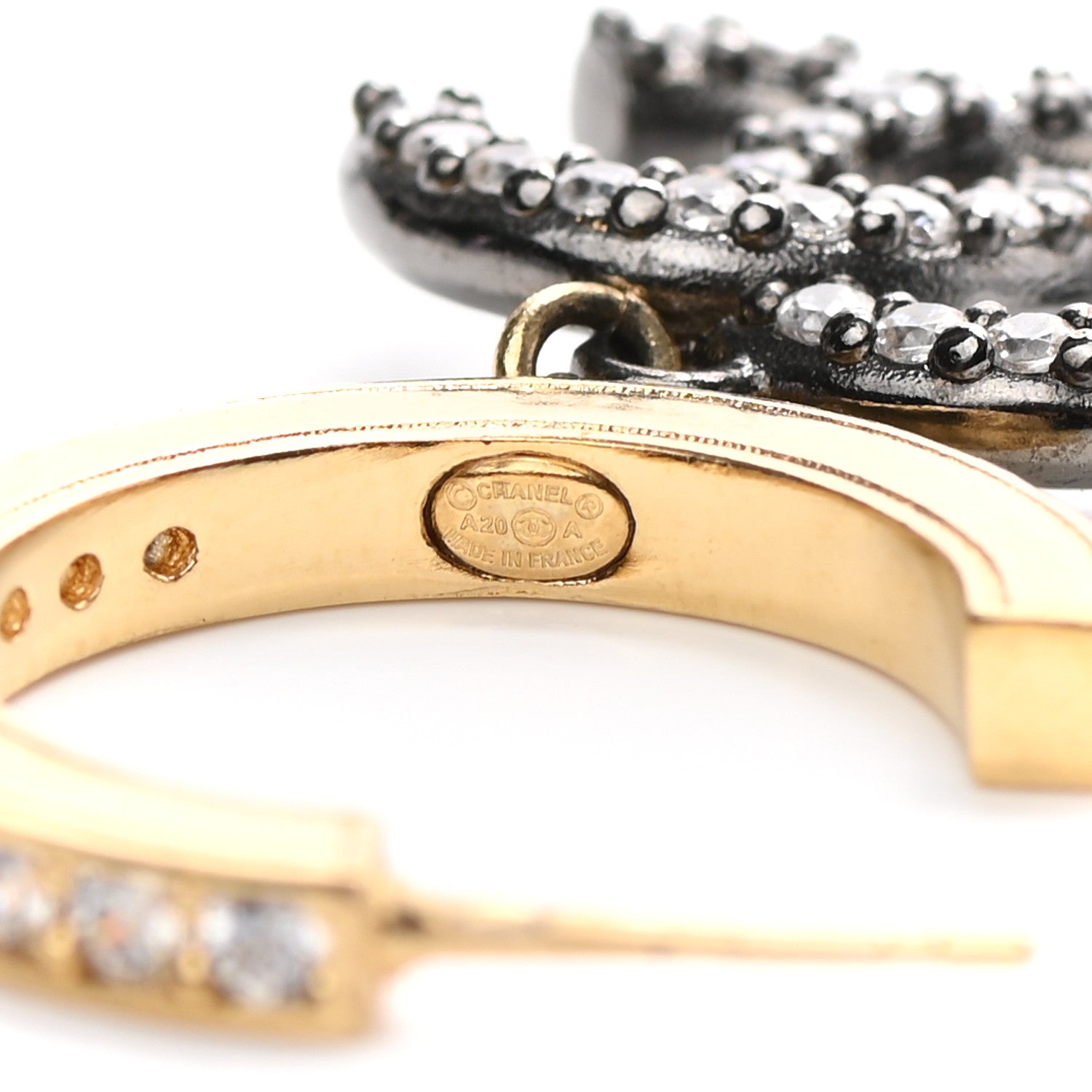 Chanel Crystal Lock Symbols CC Hoop Drop Earrings Gold Ruthenium 4 of 4