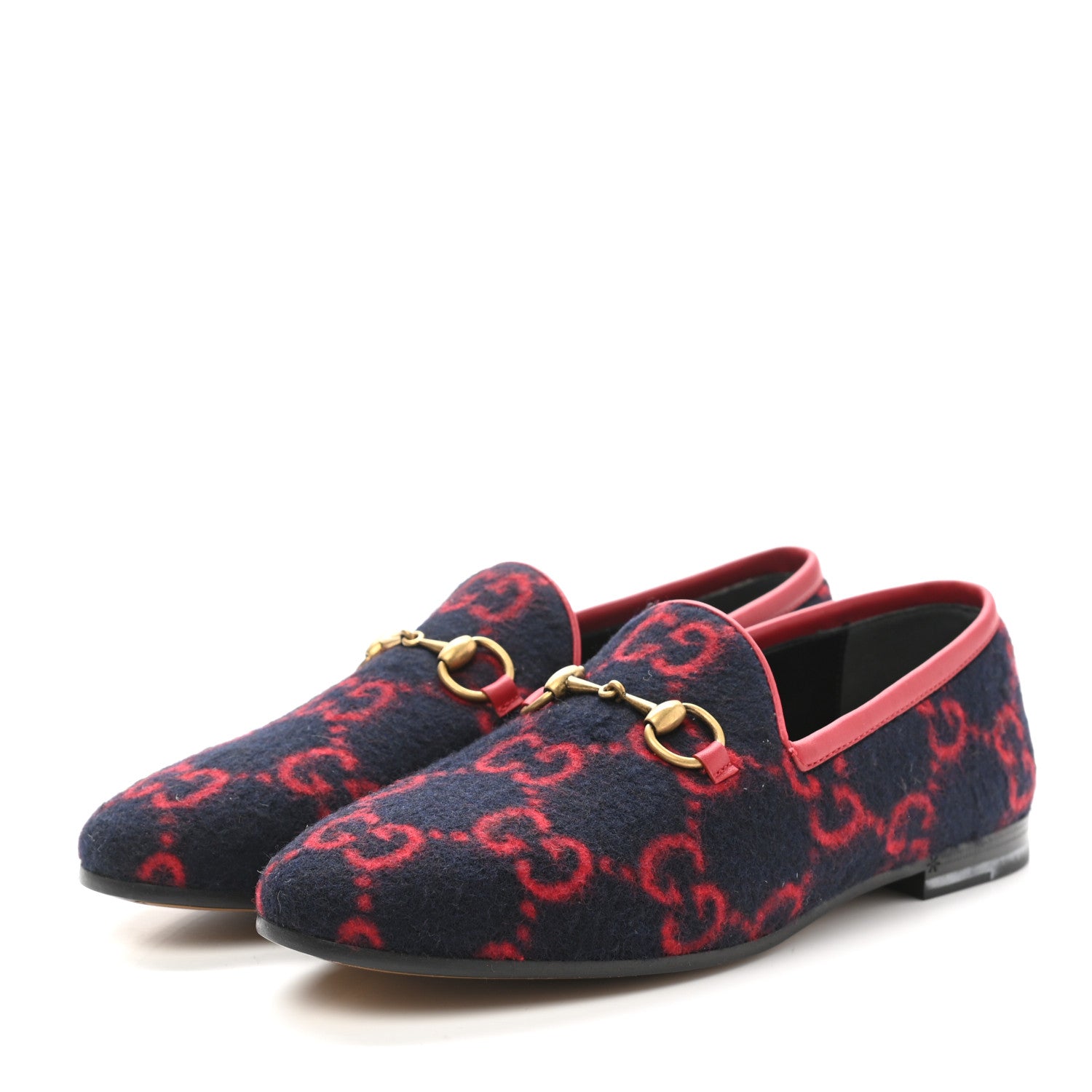 Gucci Covered Wool GG Monogram Horsebit Womens Jordaan Loafers 35 Blue Red 3 of 9