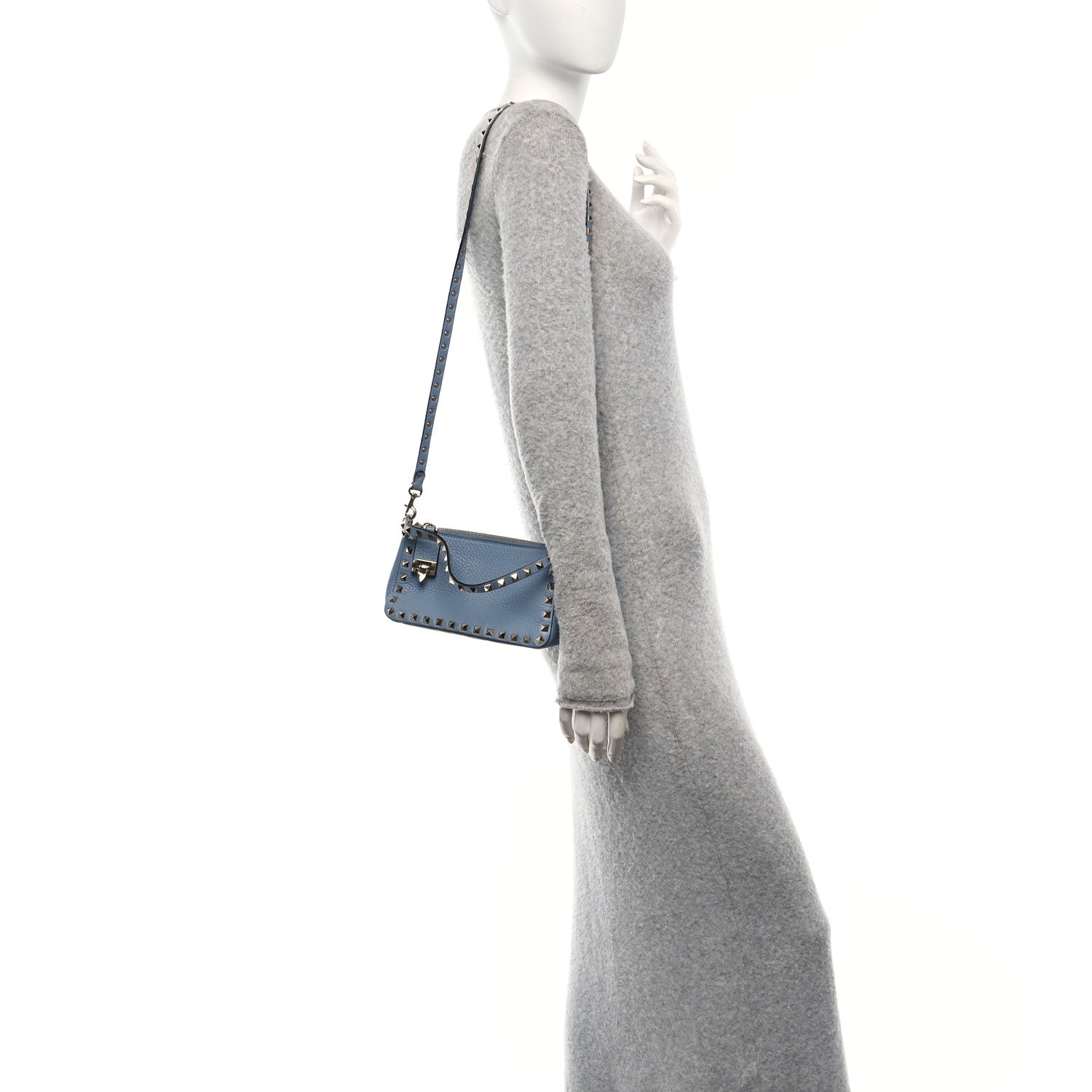 Valentino Garavani Pebbled Calfskin Small Rockstud Flip Lock Shoulder Bag Niagara 2 of 9