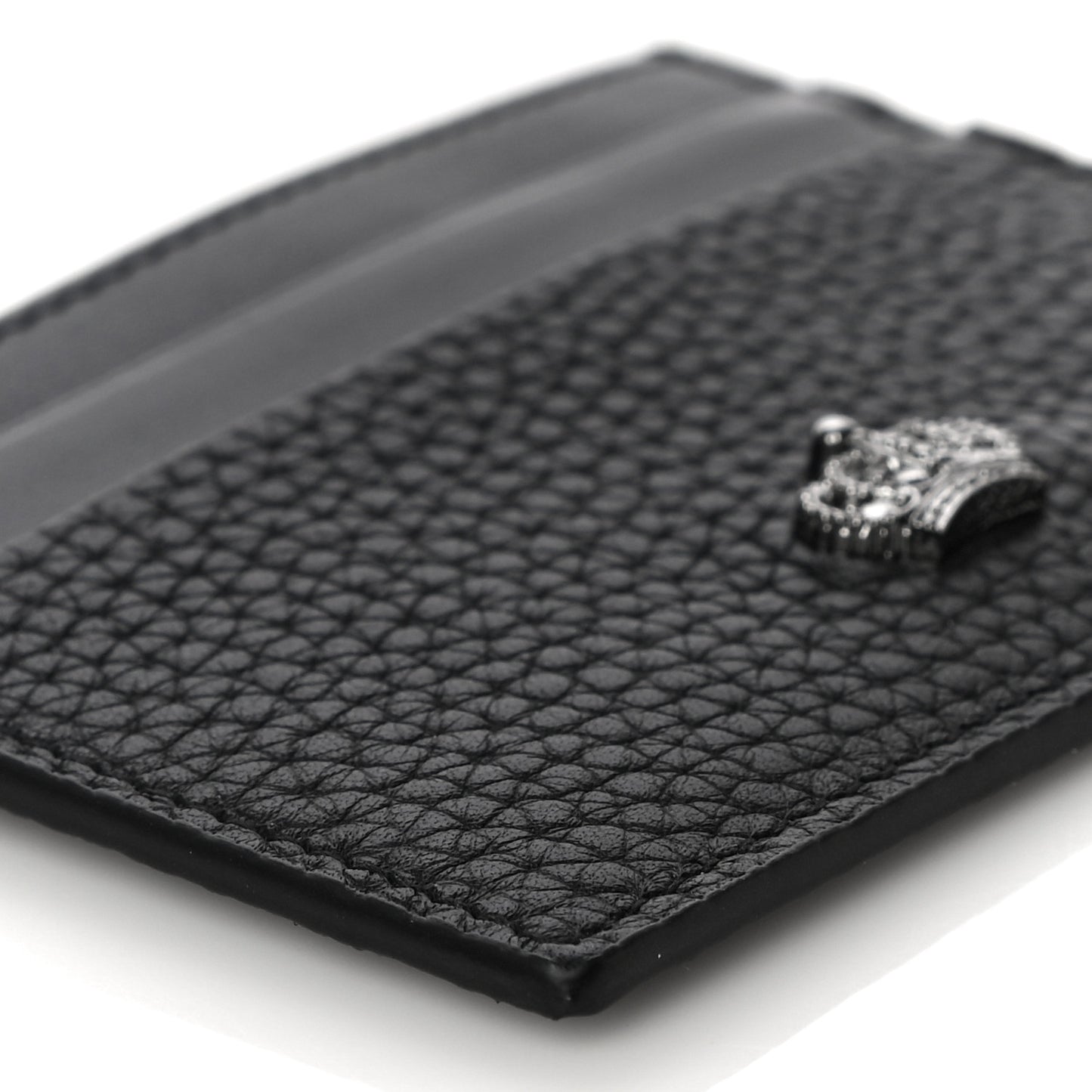 Grained Deerskin Crown Card Holder Black