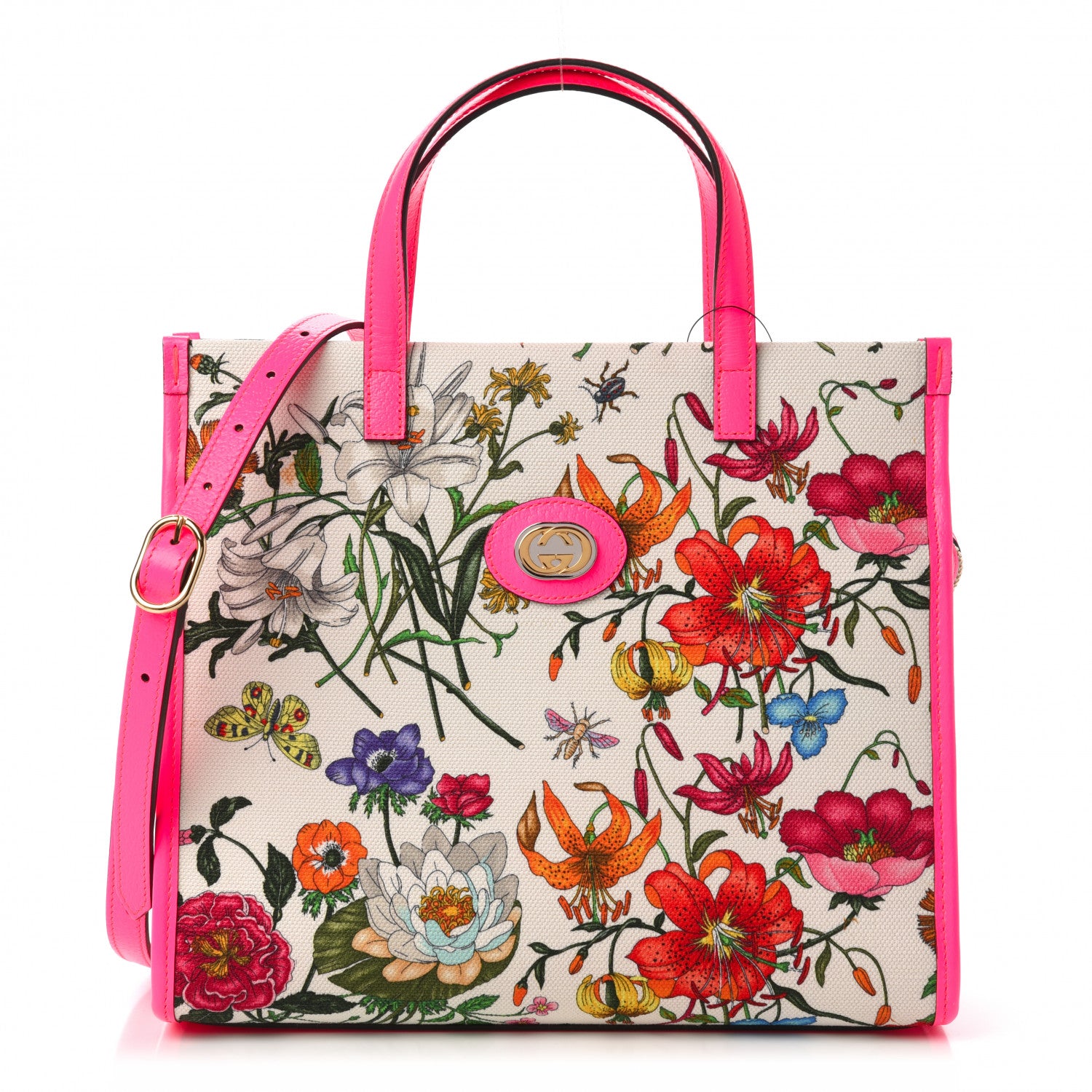 Gucci Canvas Medium Flora Tote Fuchsia 1 of 10