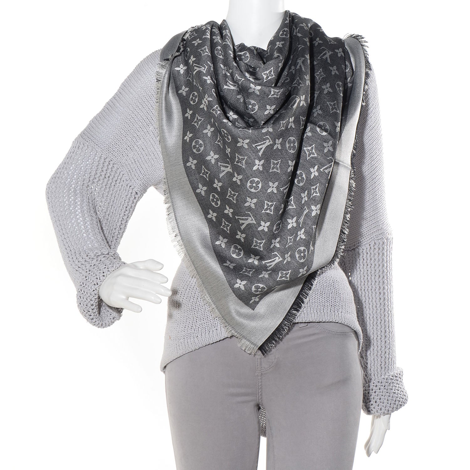 Louis Vuitton Silk Wool Monogram Denim Shawl Black 2 of 6