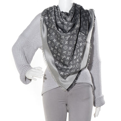 Louis Vuitton Silk Wool Monogram Denim Shawl Black 2 of 6