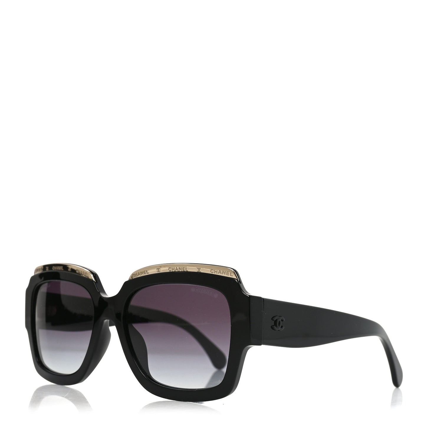 Acetate Rectangle Logo Sunglasses 71506A Black Gold