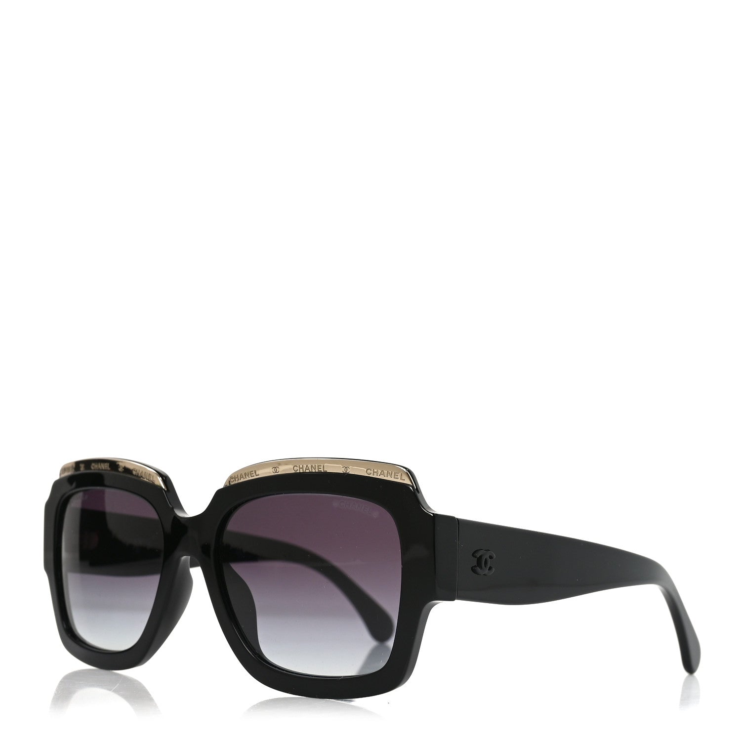 Chanel Acetate Rectangle Logo Sunglasses 71506A Black Gold 1 of 7