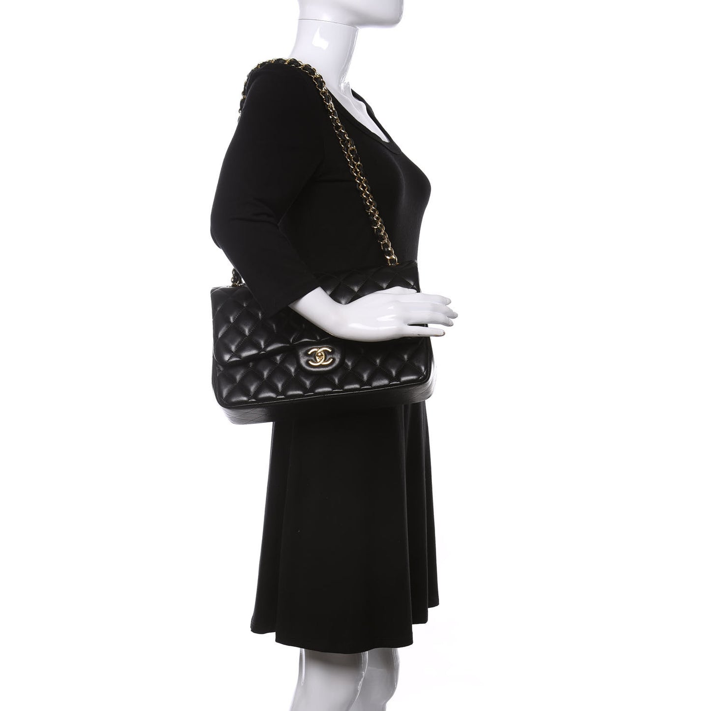 Lambskin Quilted Jumbo Double Flap Black