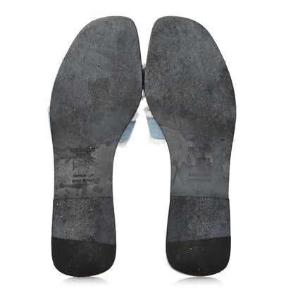 Hermes Denim Oran Fringe Sandals 40 Bleu Clair 6 of 9