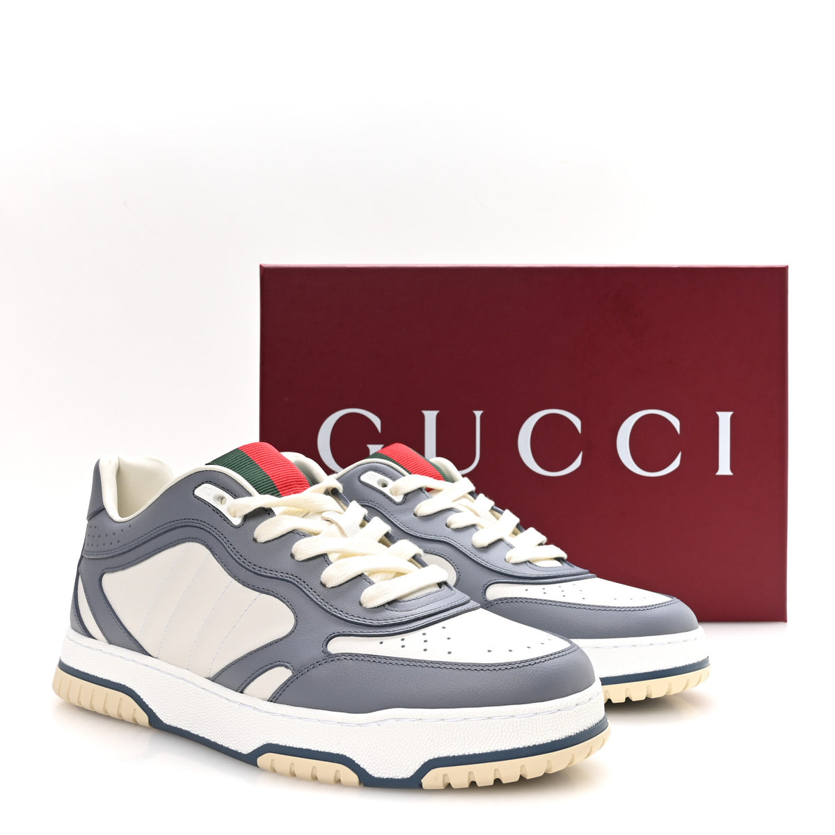 Gucci Sparrow Calfskin Mens Re-Web Sneakers 9.5 Grey White 9 of 9