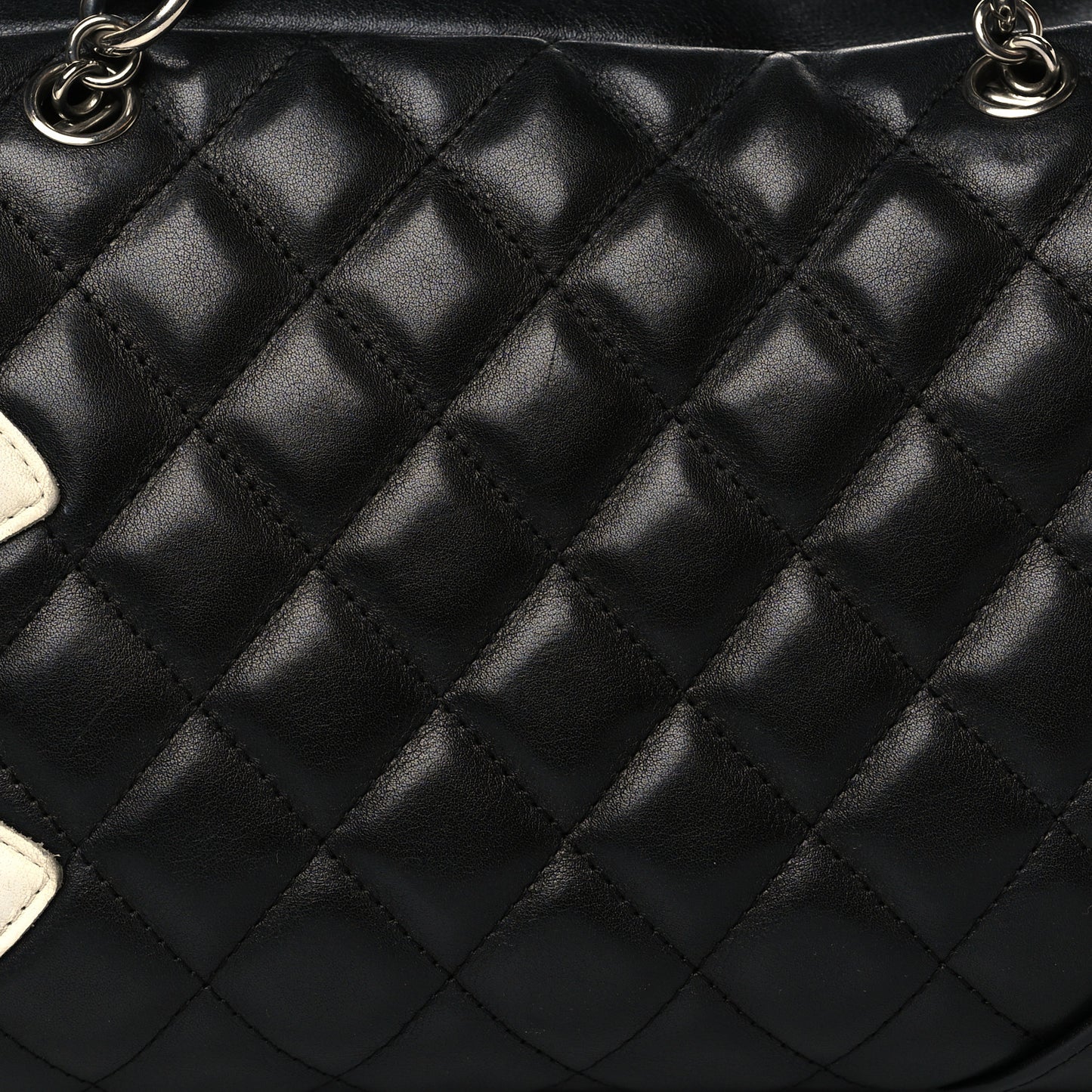 Calfskin Quilted Large Cambon Bowler Black White