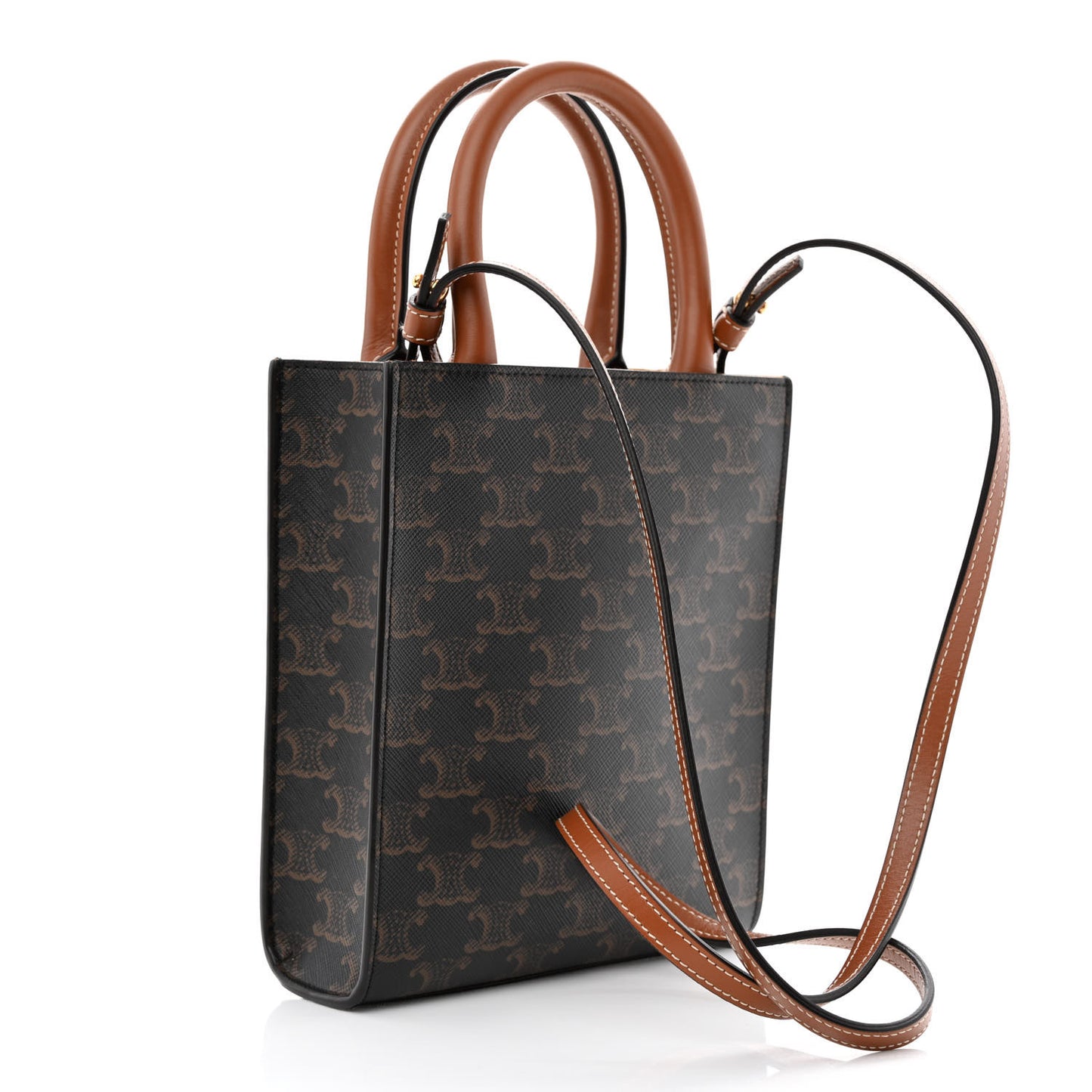 Triomphe Canvas Calfskin Mini Vertical Cabas Tan