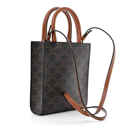 Celine Triomphe Canvas Calfskin Mini Vertical Cabas Tan 3 of 11