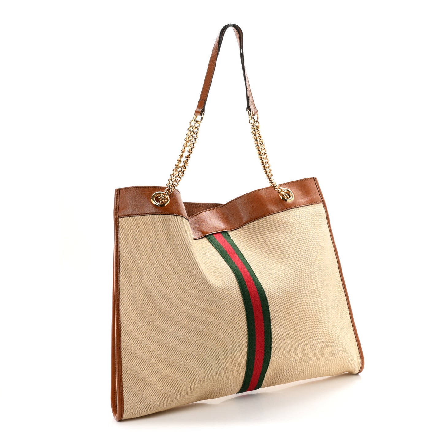 Vintage Canvas Calfskin Web Large Rajah Chain Tote Sand Light Cuir