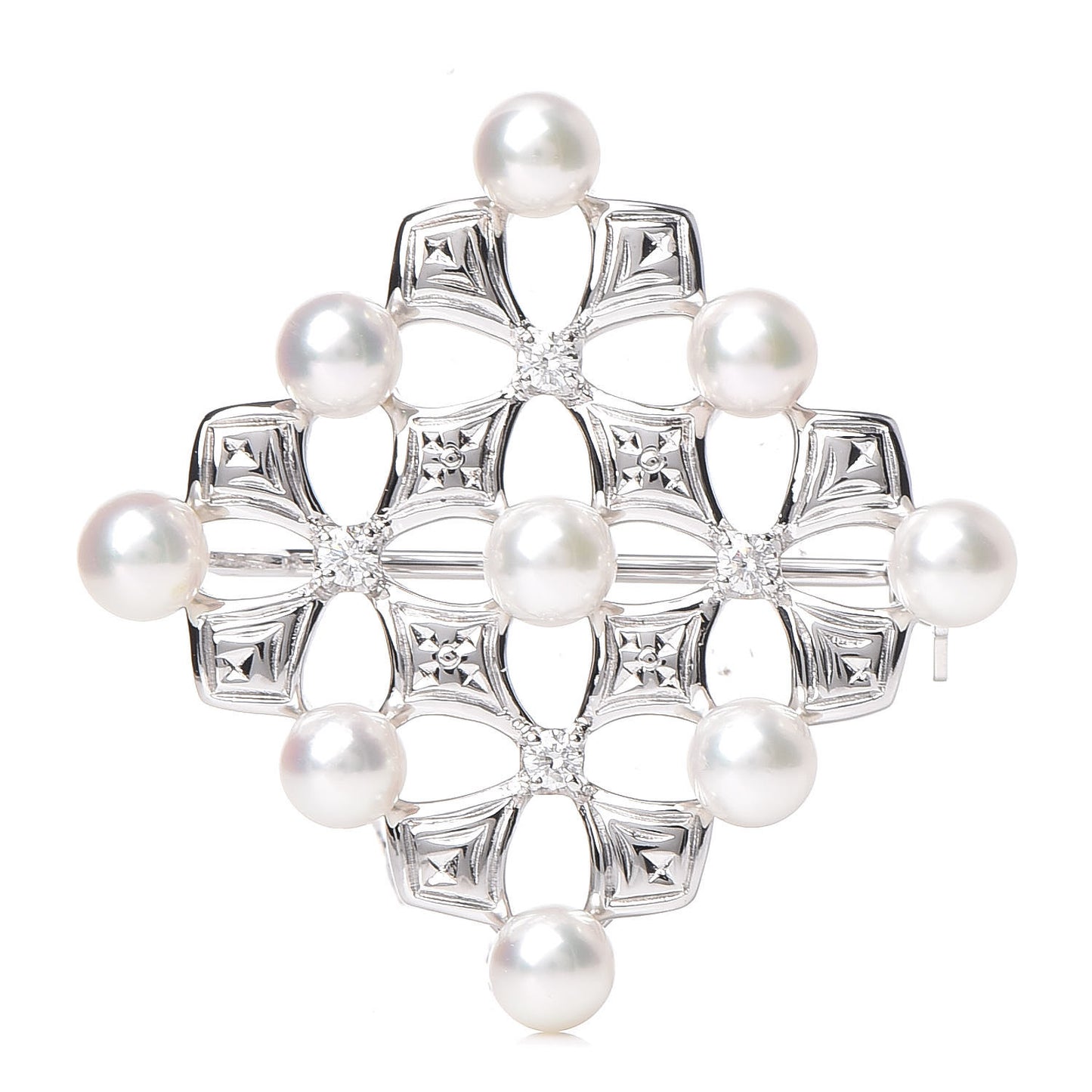 18K White Gold Diamond Akoya Pearl Pendant Brooch