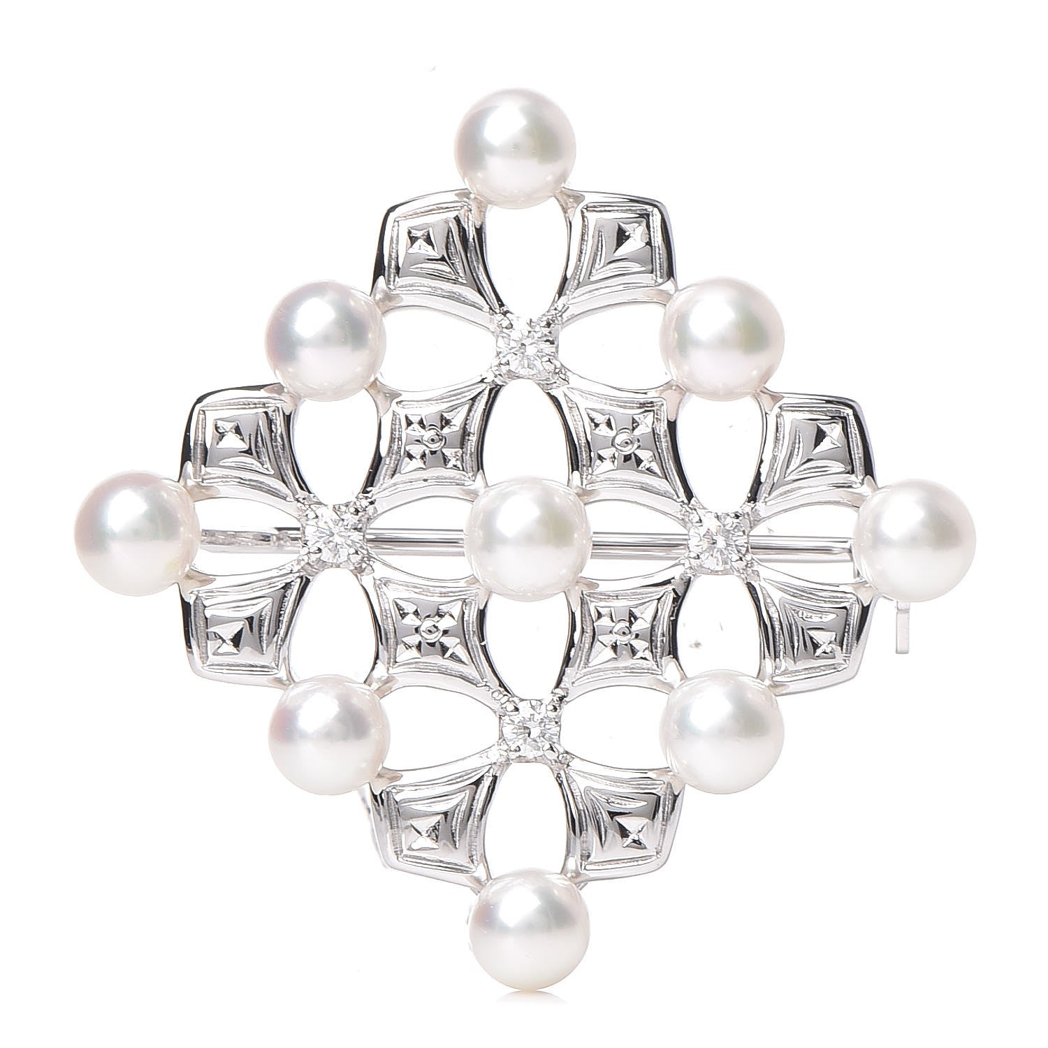 Mikimoto 18K White Gold Diamond Akoya Pearl Pendant Brooch 1 of 6