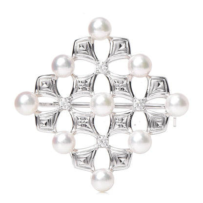 Mikimoto 18K White Gold Diamond Akoya Pearl Pendant Brooch 1 of 6