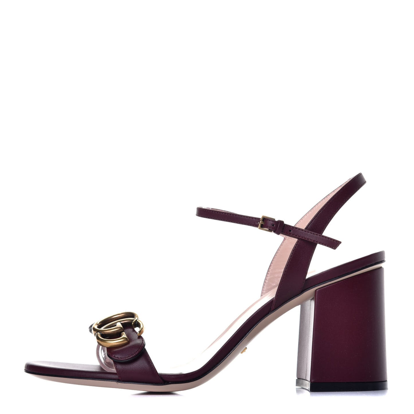 Lifford Calfskin GG Marmont Ankle Wrap 75mm Sandals 37 Vintage Bordeaux