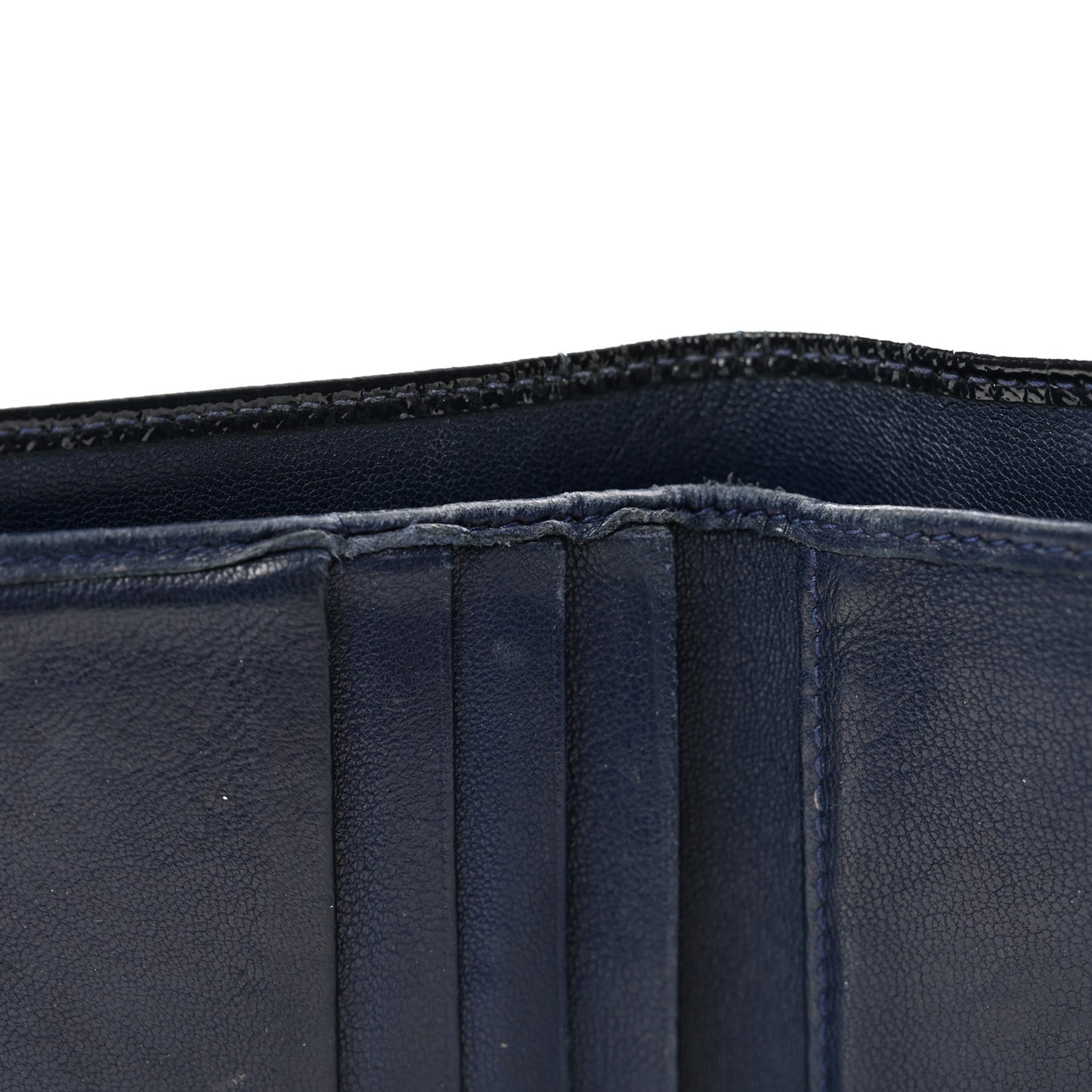 Saffiano Vernice Tri-Fold Compact Wallet Navy Blue