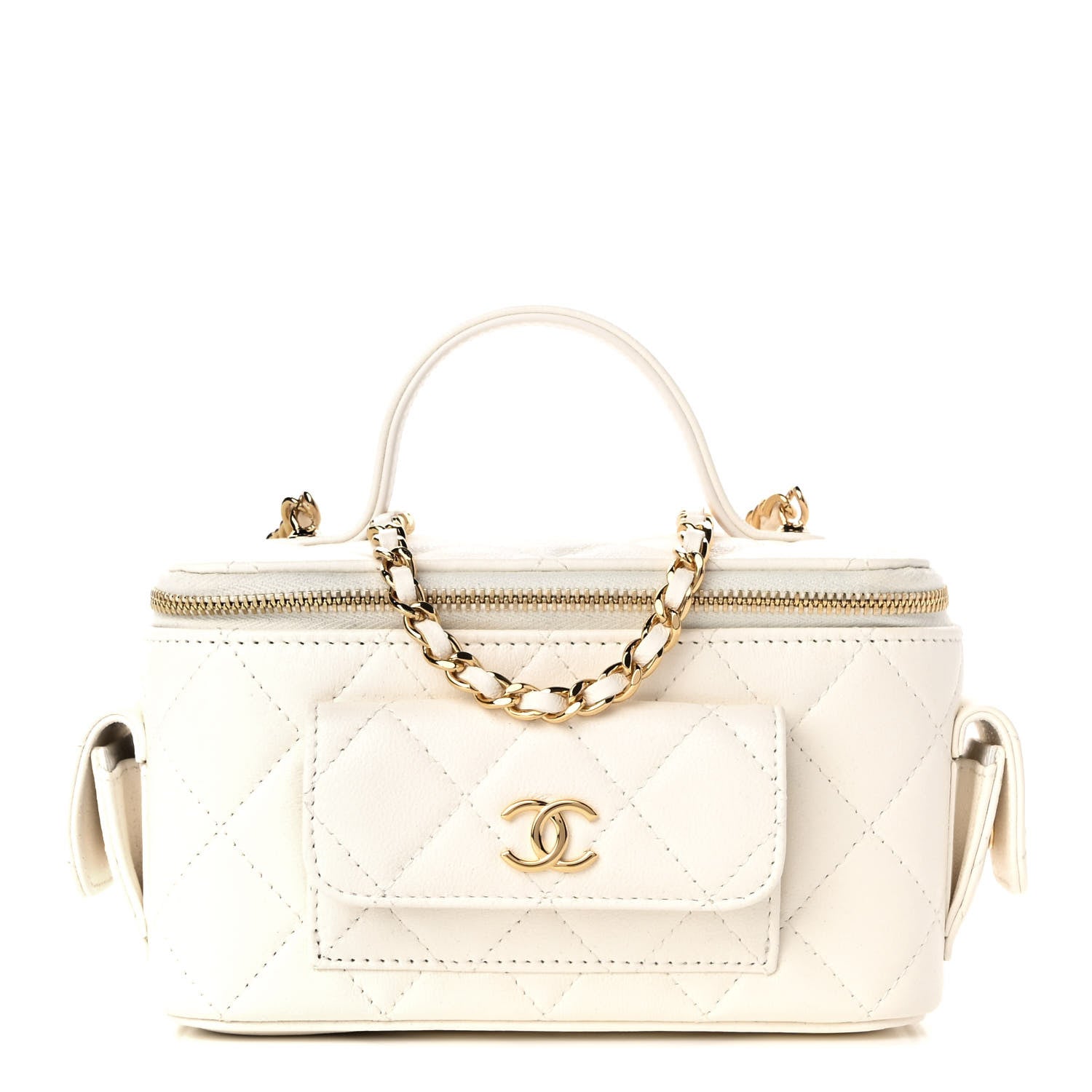 Chanel Lambskin Quilted Polly Pocket East West Top Vanity With Chain White 1 of 10