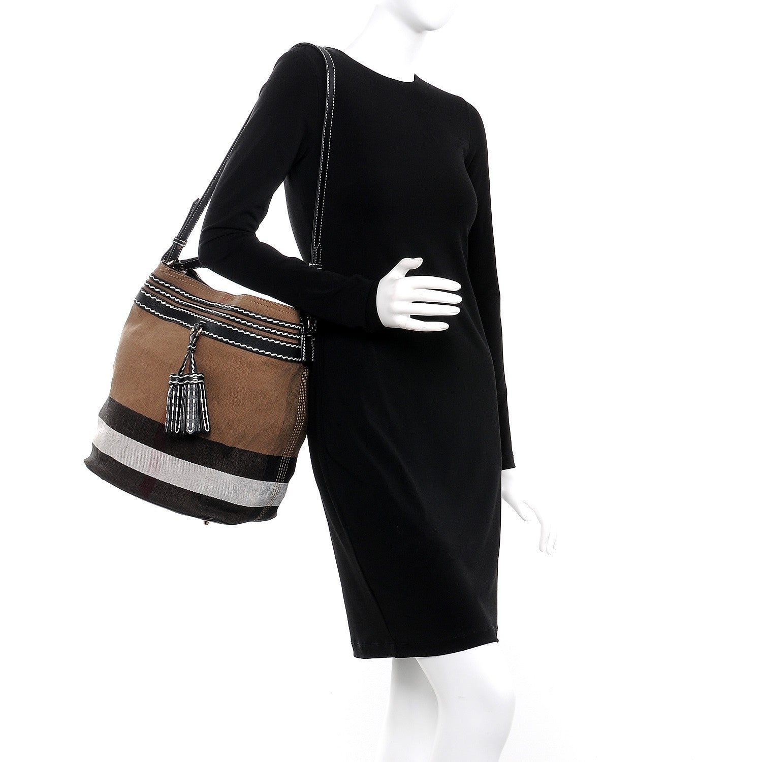 Burberry Canvas Mega Check Medium Ashby Tassel Hobo Black 2 of 11