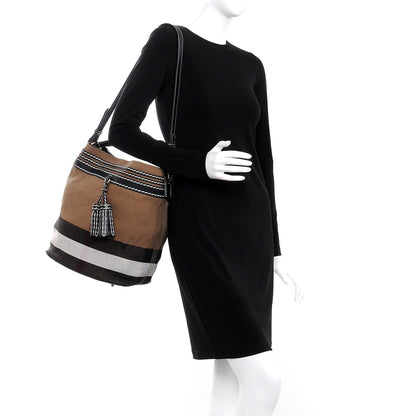 Burberry Canvas Mega Check Medium Ashby Tassel Hobo Black 2 of 11