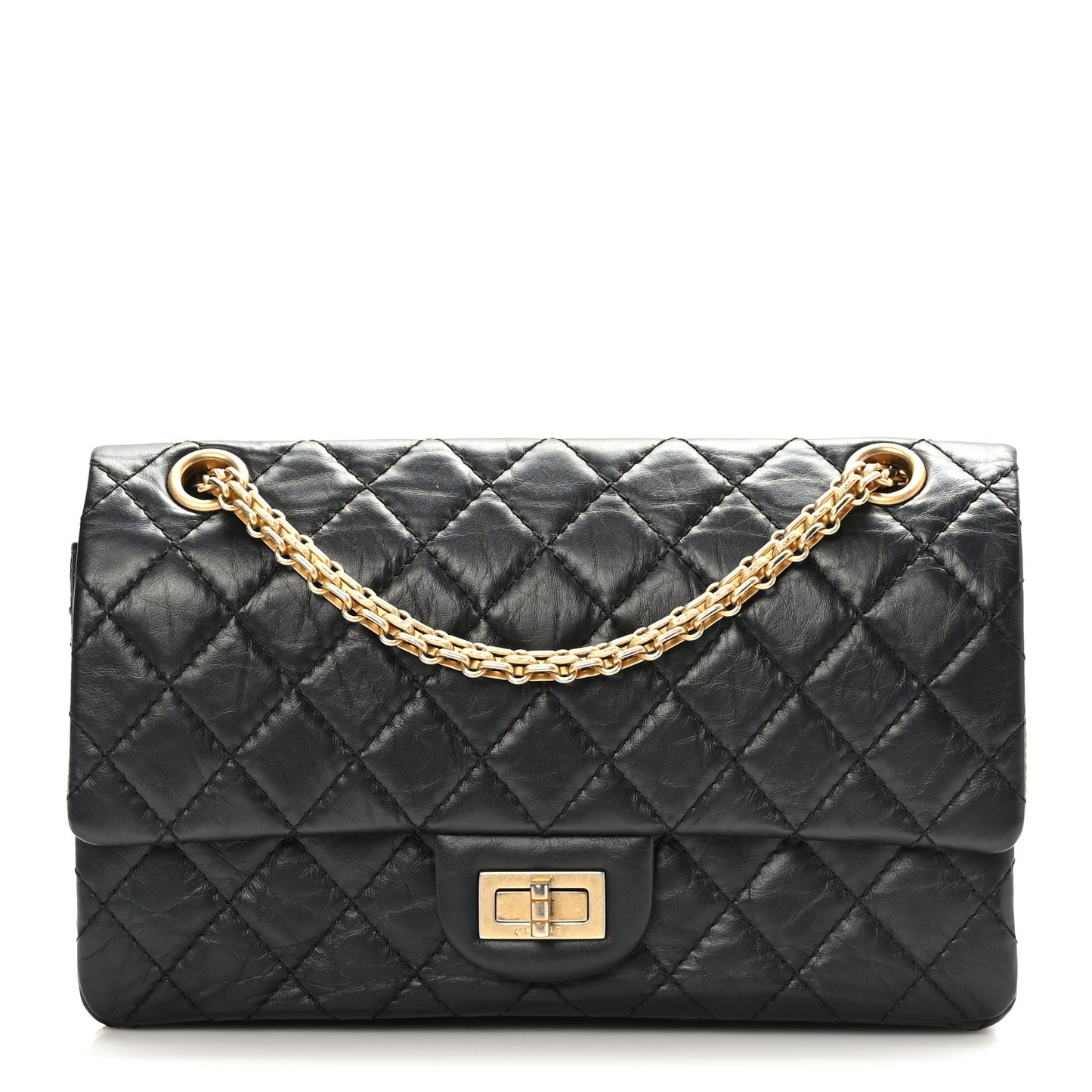 Aged Calfskin Quilted 2.55 Reissue 225 Flap Black