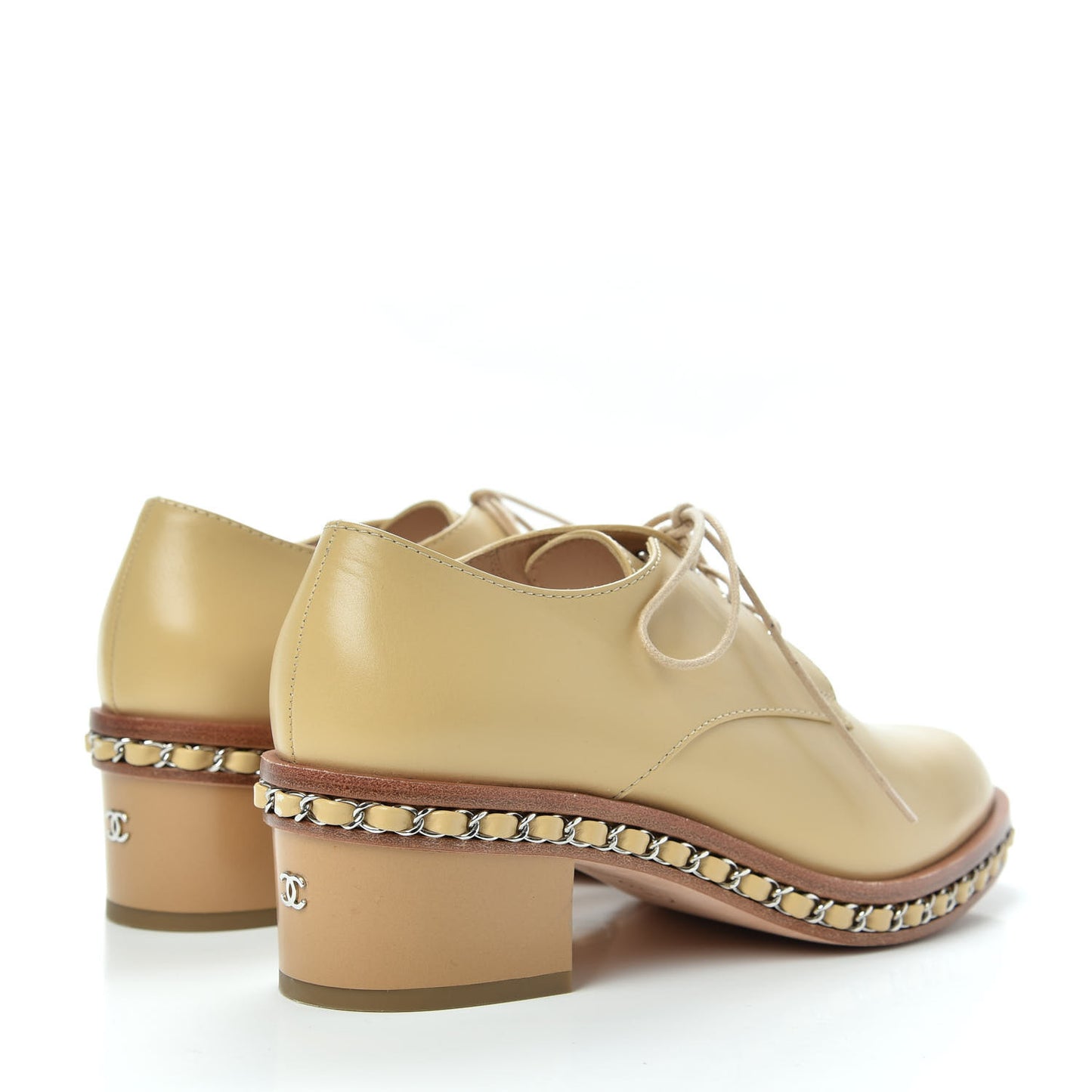 Calfskin Chain Lace Up Oxfords 38 Beige Clair