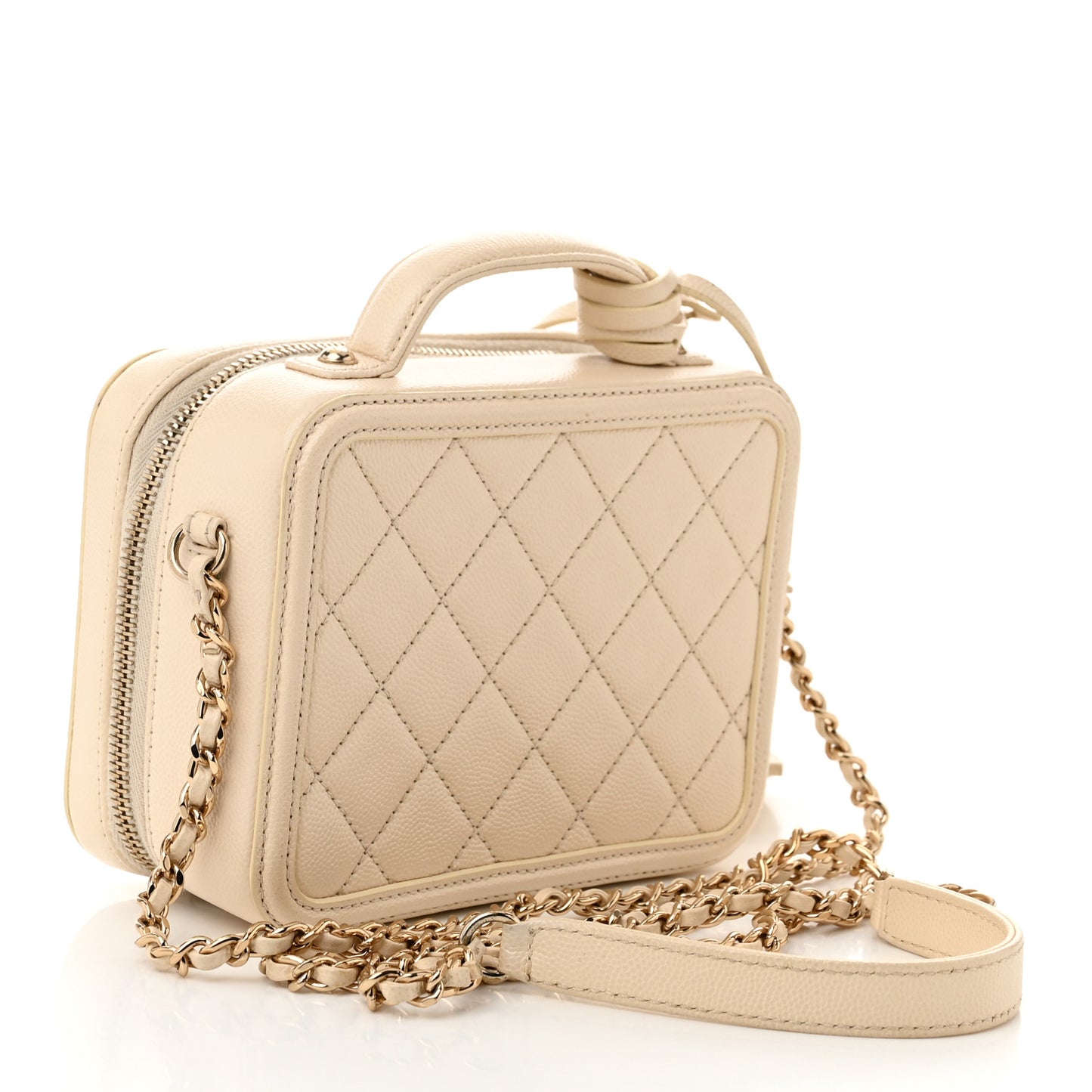 Caviar Quilted Small CC Filigree Vanity Case White