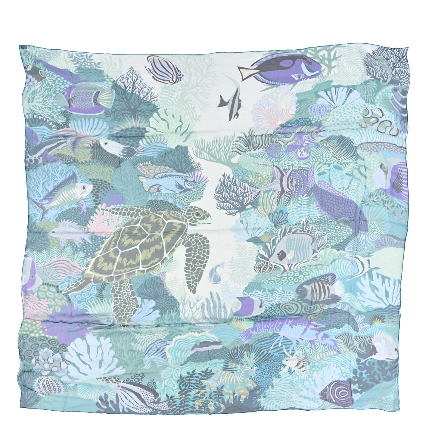 Silk Mousseline Under The Waves Shawl 140 Aqua Turquoise Violet