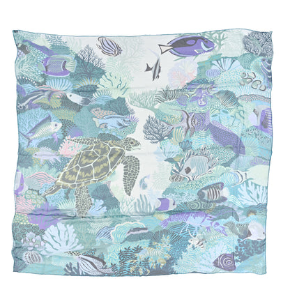 Hermes Silk Mousseline Under The Waves Shawl 140 Aqua Turquoise Violet 1 of 3