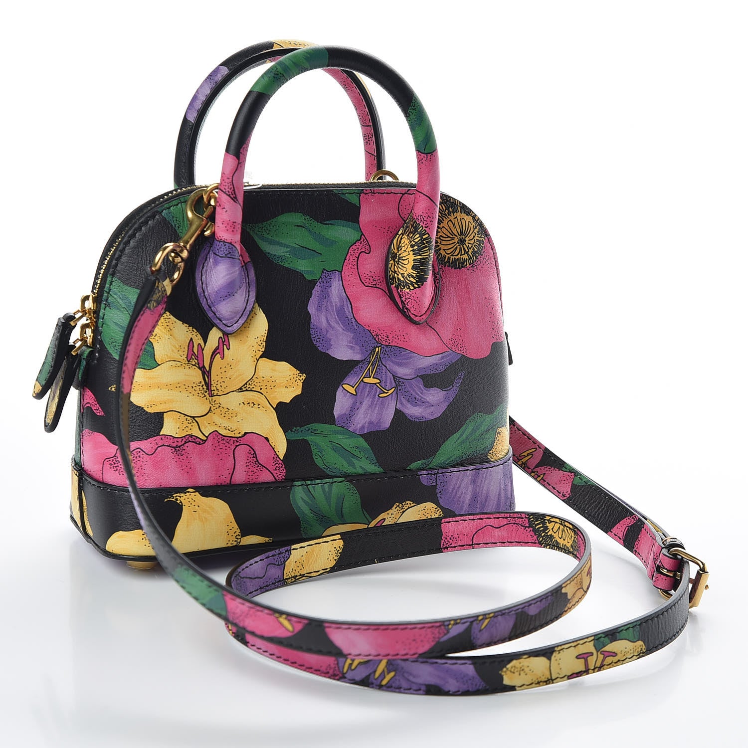 Balenciaga Smooth Calfskin Lush Floral Print XXS Ville Top Handle Bag Black Multicolor 2 of 8