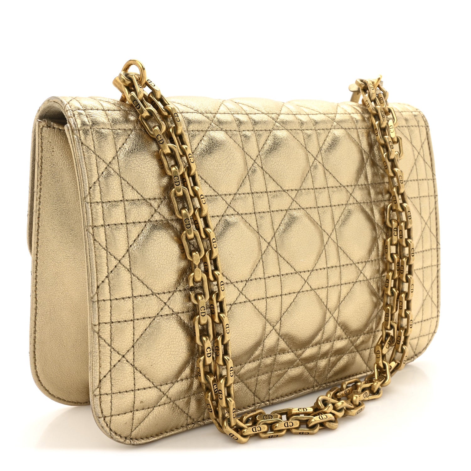 Christian Dior Metallic Lambskin Cannage Large Dioraddict Flap Bag Gold 3 of 10