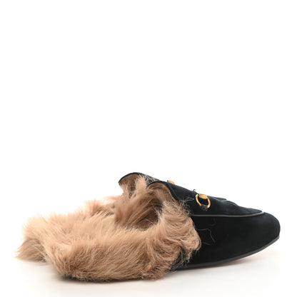 Gucci Velvet Fur Womens Princetown Slippers 40 Black 5 of 8