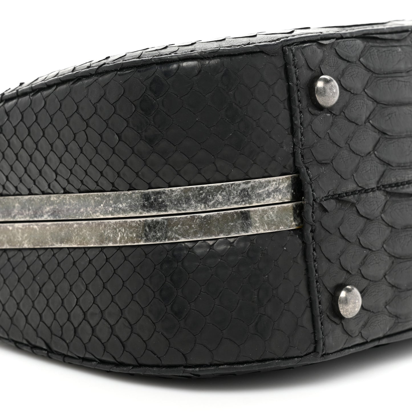 Snakeskin Box Kisslock Crosssbody Black
