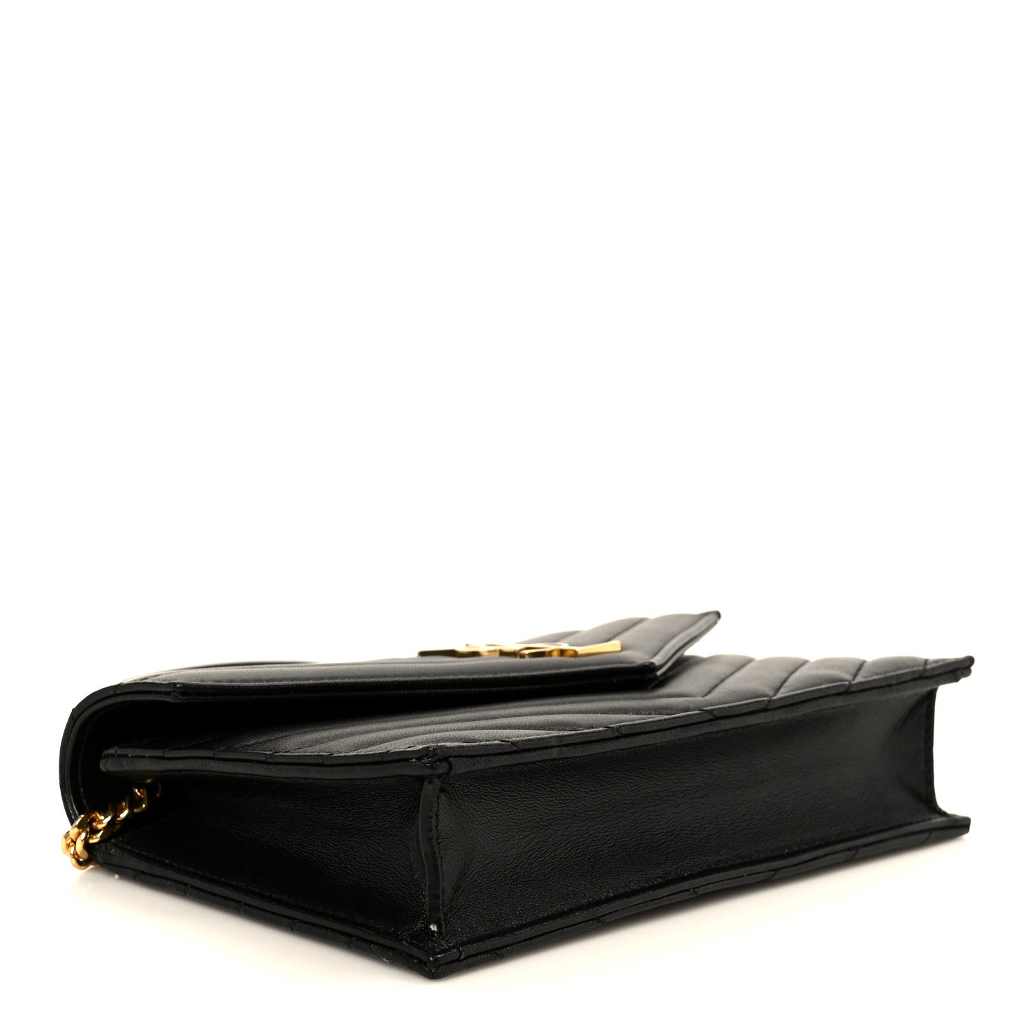 Saint Laurent Lambskin Matelasse Chevron Monogram Cassandre Envelope Chain Wallet Black 4 of 10
