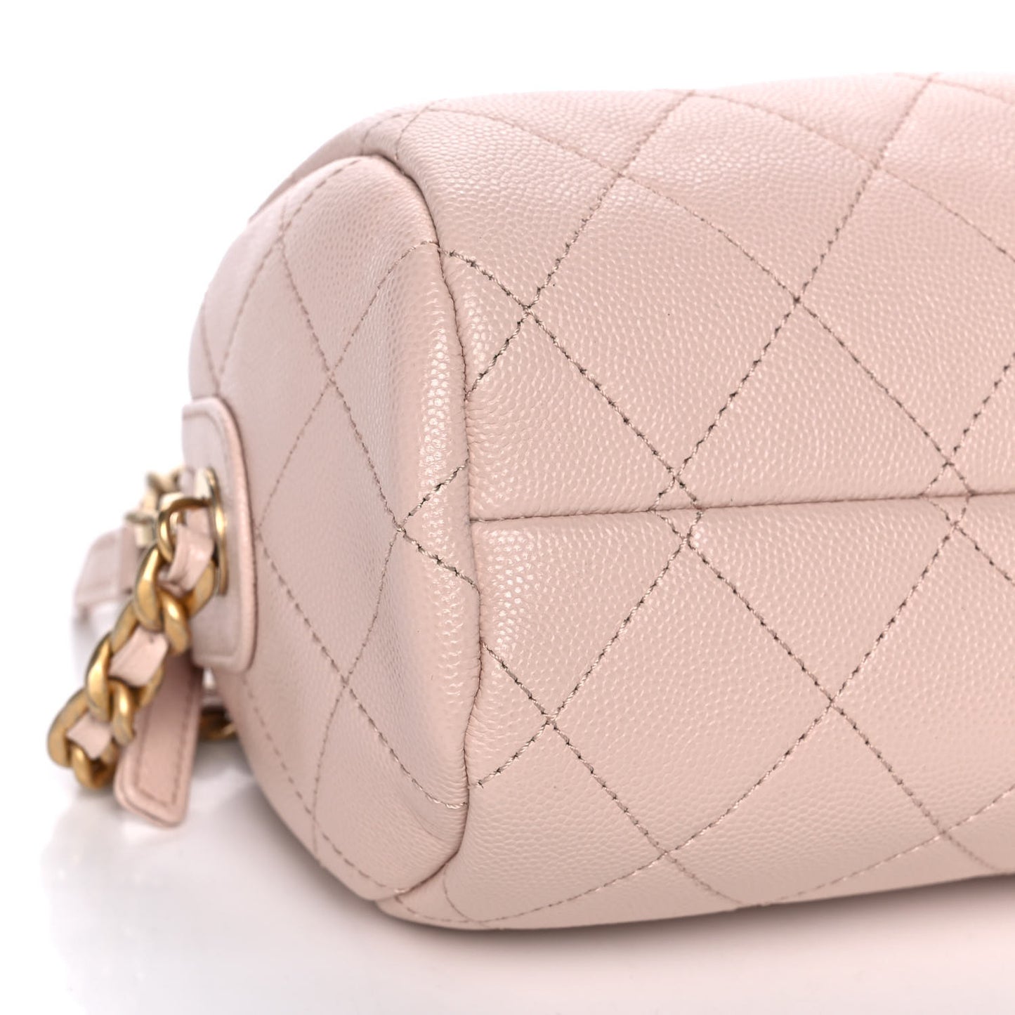 Shiny Lambskin Quilted Small Fashion Therapy Bowling Bag Beige