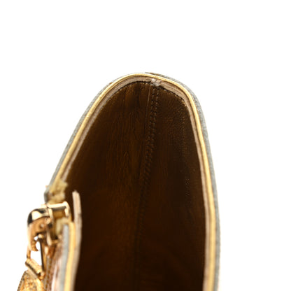 Chanel Calfskin Crocodile Embossed Cap Toe Ankle Boots 37 Gold 15 of 15