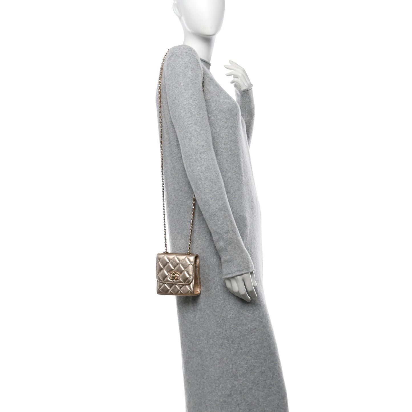 Metallic Lambskin Quilted Mini Trendy CC Clutch With Chain Gold