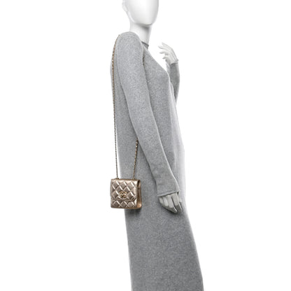 Chanel Metallic Lambskin Quilted Mini Trendy CC Clutch With Chain Gold 2 of 12