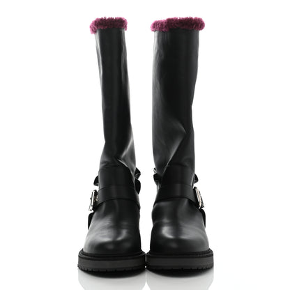 Fendi Calfskin Shearling Moto Boots 36 Black Aubergine 2 of 10