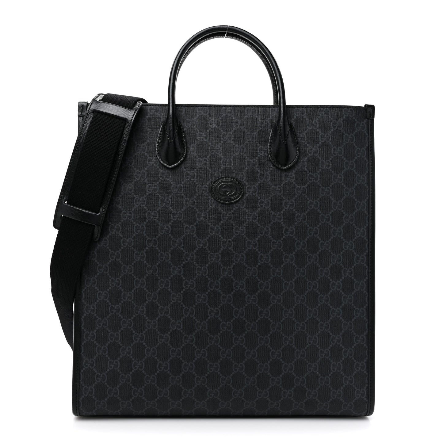 GG Supreme Monogram Azalea Calfskin Medium Retro Interlocking G Vertical Tote Bag Black