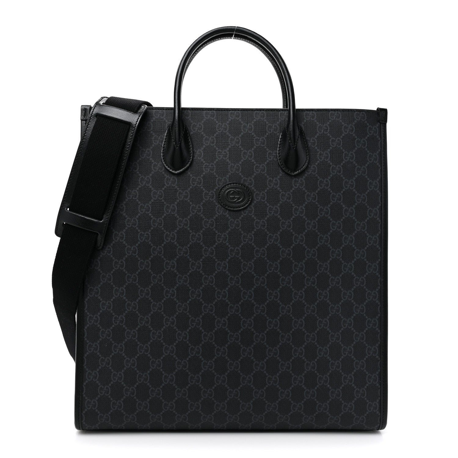 Gucci GG Supreme Monogram Azalea Calfskin Medium Retro Interlocking G Vertical Tote Bag Black 1 of 10