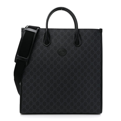 Gucci GG Supreme Monogram Azalea Calfskin Medium Retro Interlocking G Vertical Tote Bag Black 1 of 10