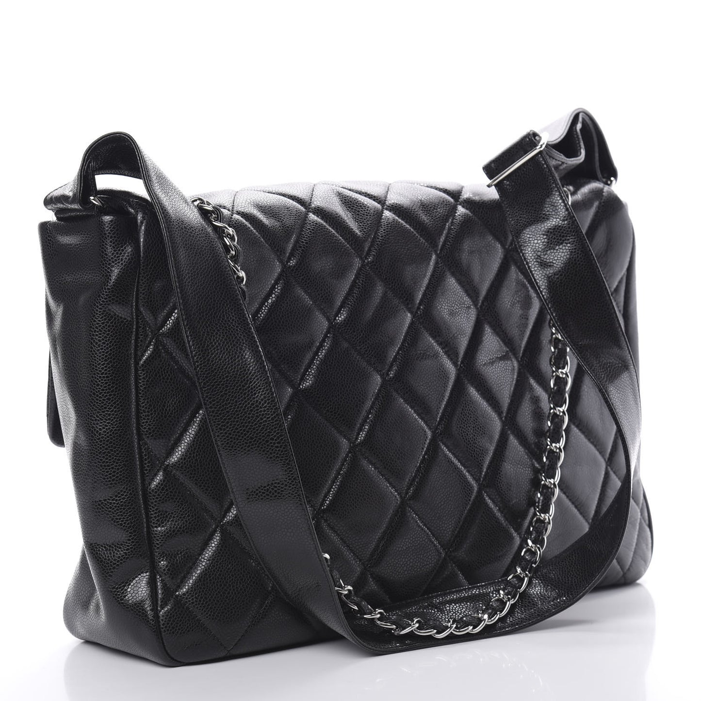 Glazed Caviar Large Nature Flap Bag Black