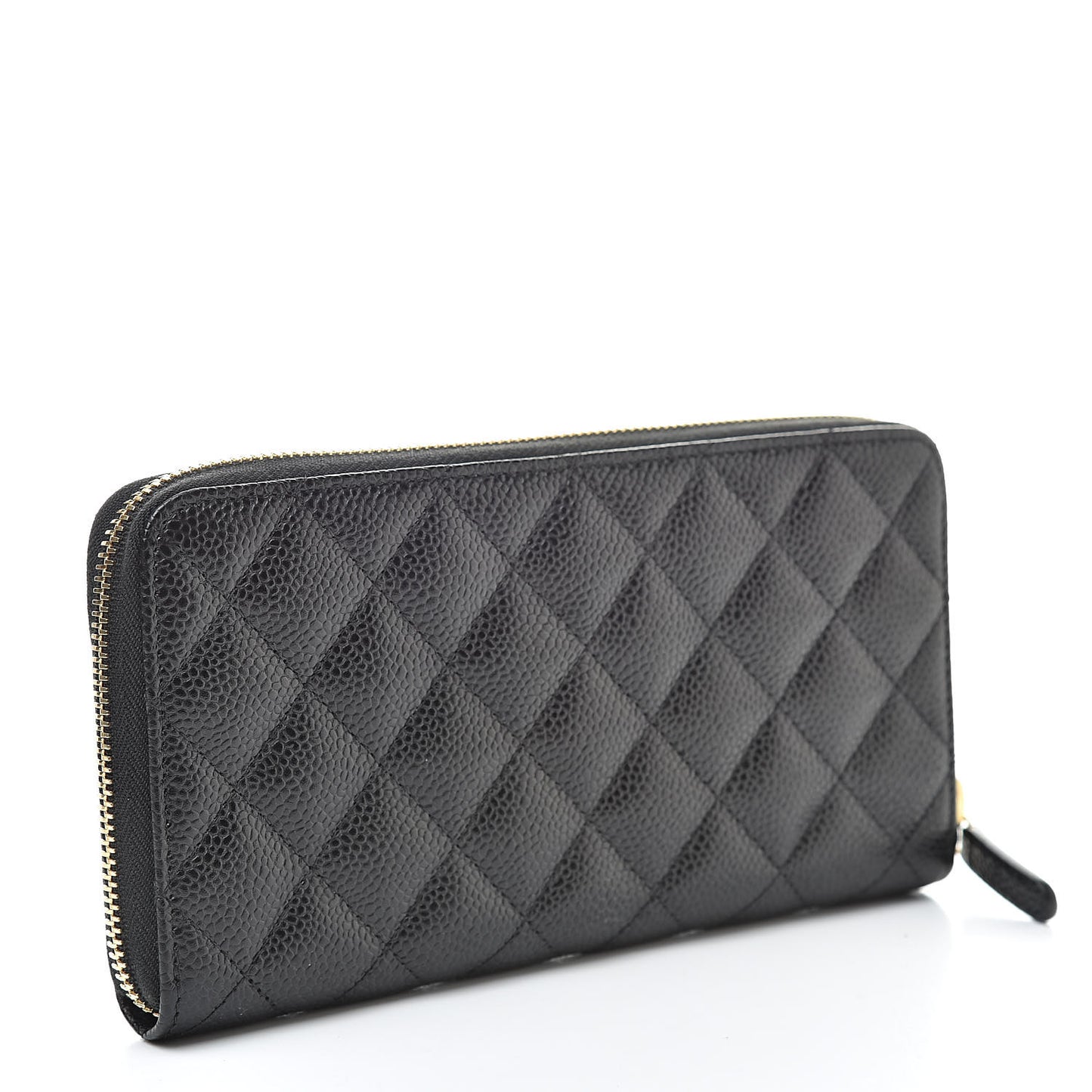 Caviar Quilted Large Gusset Zip Around Wallet Black