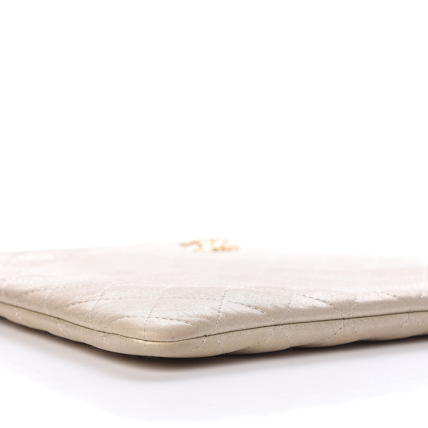 Metallic Calfskin Quilted Large Cosmetic Case Light Gold