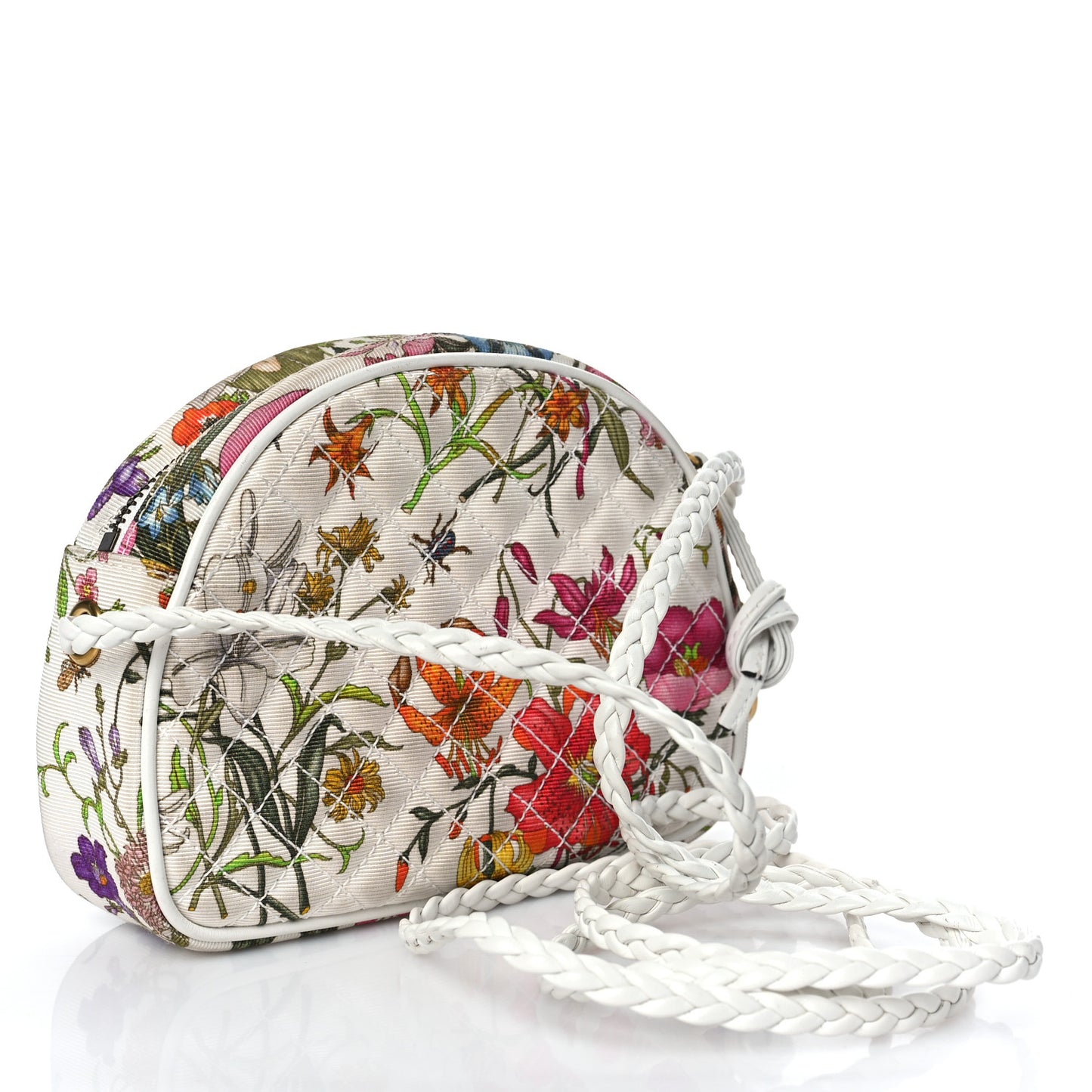 Canvas Flora Floral Trapuntata Mini Zumi Dome Shoulder Bag White